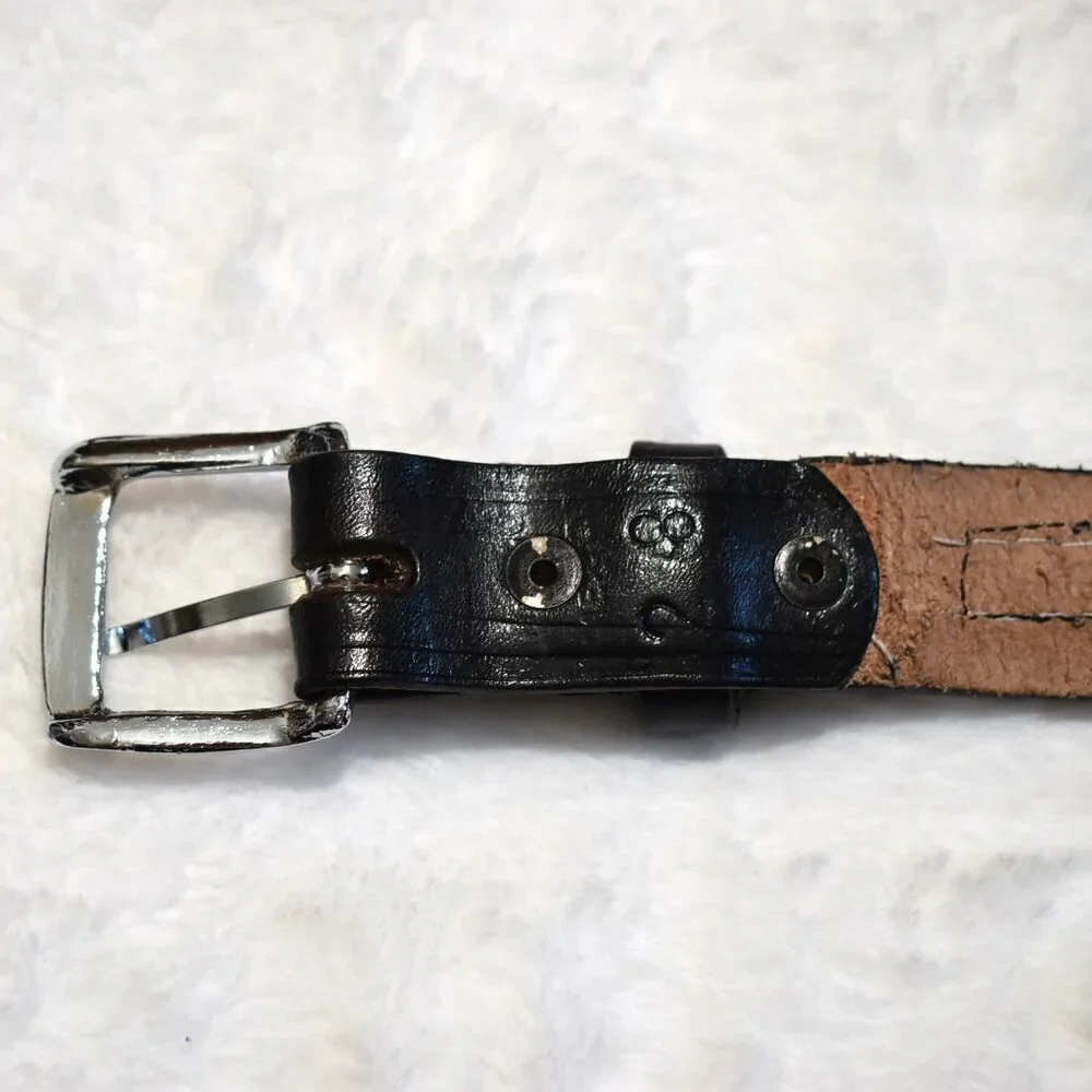 Western Black Leather Belt Sz 28 / 34 Aztec Rodeo Boho Cowboy Artisan
